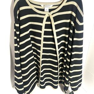 Uniform Woman John Paul Richard Black & Tan Open-Front Cardigan Sweater Size 2X